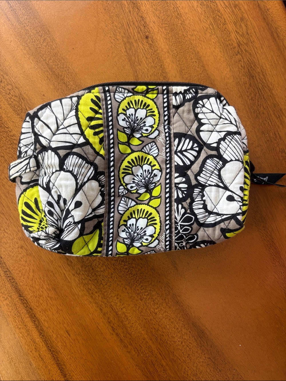 Vera Bradley Quilted Floral Cosmetic Bag in Black White Lime